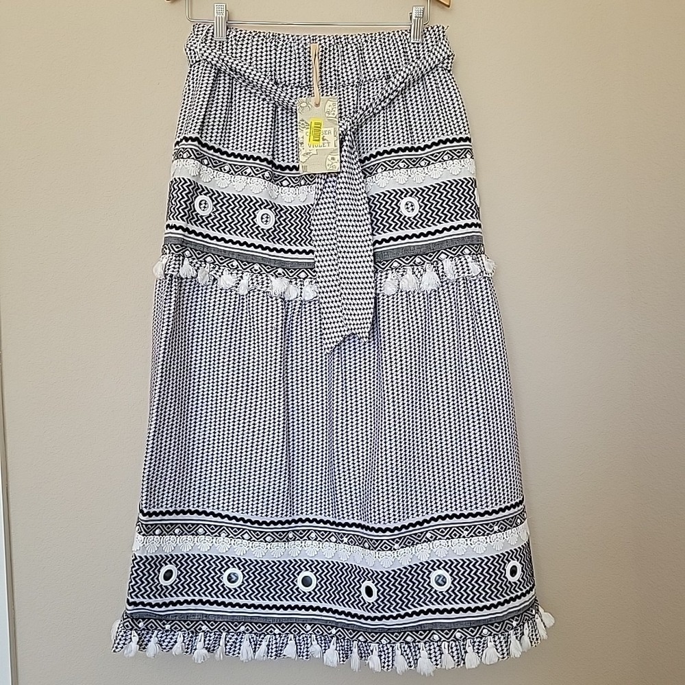 Chelsea & Violet Midi Skirt M Black White Houndstooth Jacquard Boho Hippie NWT